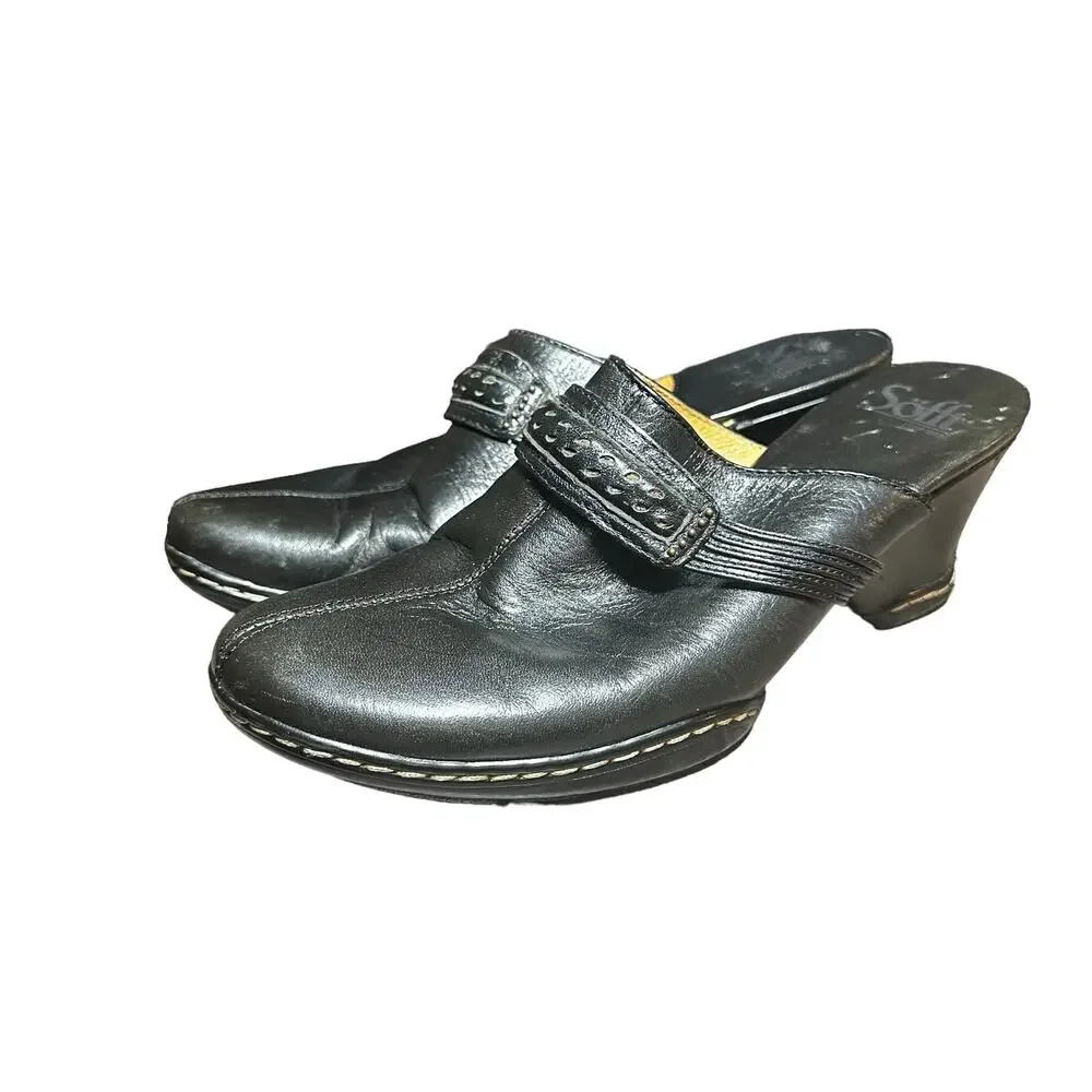Sofft Black Leather Heeled Mule Clogs Women’s Size 7.5 Comfort Slip on
